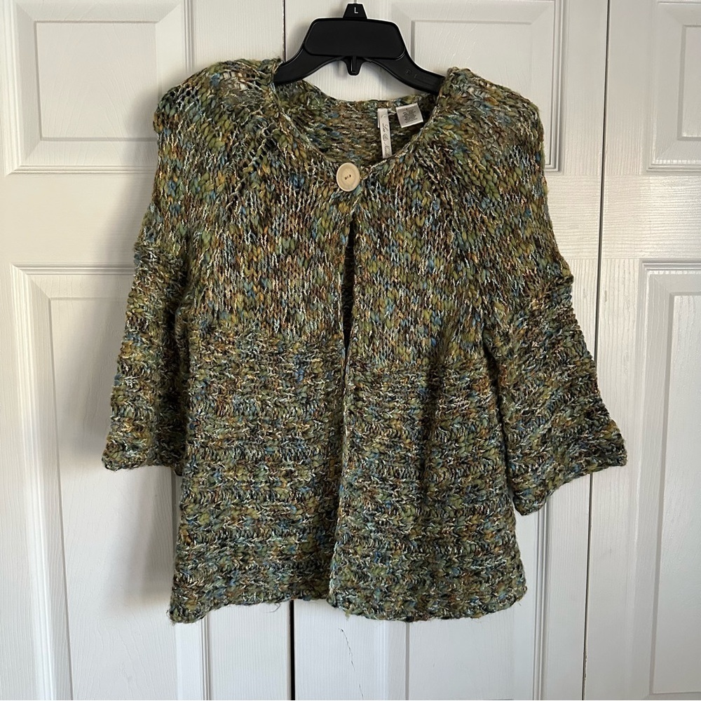 Leo & Nicole Cardigan Sweater Womens Large Marled 3/4 Sleeve Button Chunky Boho